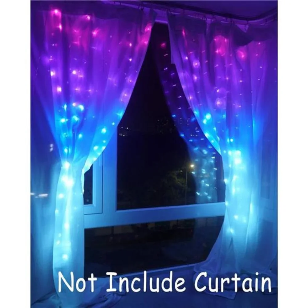 Pink Purple Blue Ombre Curtain Fairy Lights Remote LED String Lights Girls Room